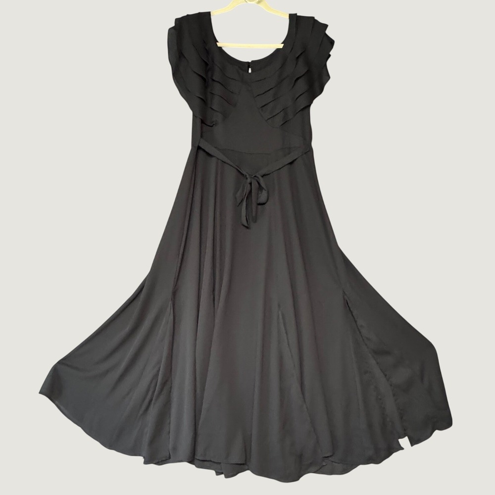 Wild Rose Black Ruffle Tiered Maxi Dress Size 4 Vintage Made in USA Evening Gown